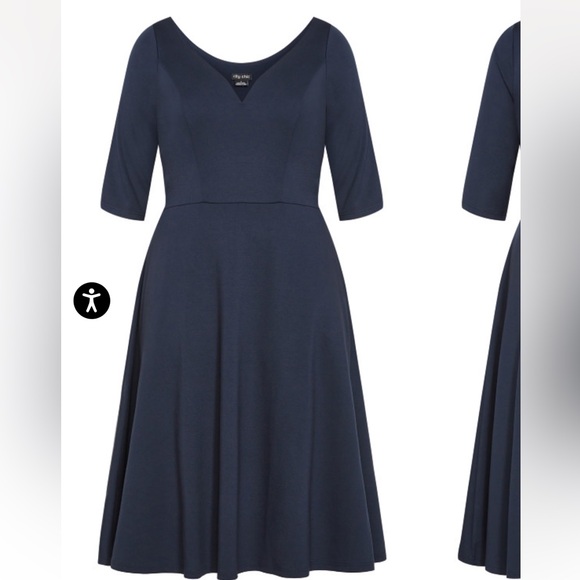 City Chic size medium (18) Cute Girl Elbow Sleeve Dress - navy has pockets - Picture 4 of 7